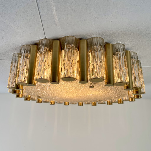 Kaiser Leuchten ceiling light with brass and ice glass