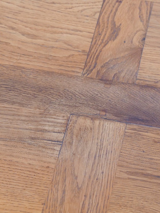 Image 1 of Solid oak coffee table, Aremberg parquet pattern, 19th century