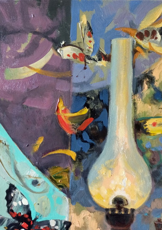 Original Oil Painting Abstract Figurative Girl Moths – Paintings & Drawings, Canvas (photo 4 of 10)