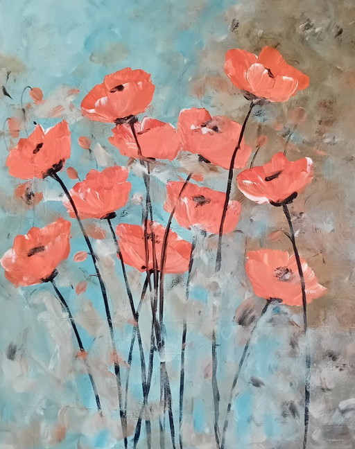 Peintures de fleurs sur 2 panneaux