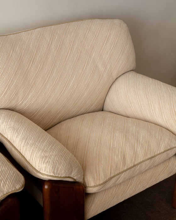 Sapporo Lounge Chairs by Mario Marenco for Mobil Girgi, 1970s, Armchairs, Textile, Wood, Brown (photo 7 of 24)