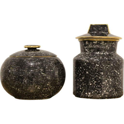 Pair of vintage hand-decorated ceramic vases by Vicenza, Italy 1940