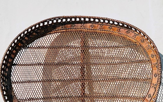 Image 1 of Fauteuil XL Peacock « Emmanuelle » en rotin. Vintage années 70.