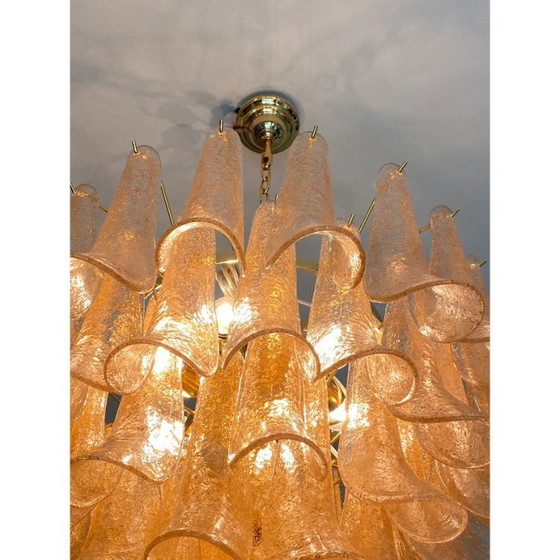 Image 1 of Lampadario contemporaneo in vetro di Murano "Petali-Selle" trasparente e oro in stile Mazzega