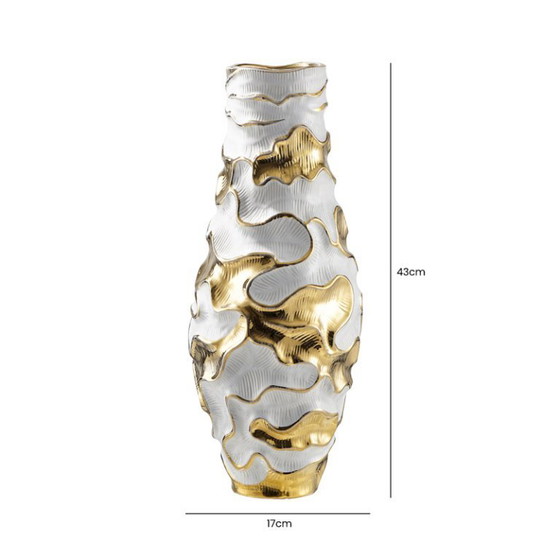 Image 1 of White and Gold Vase