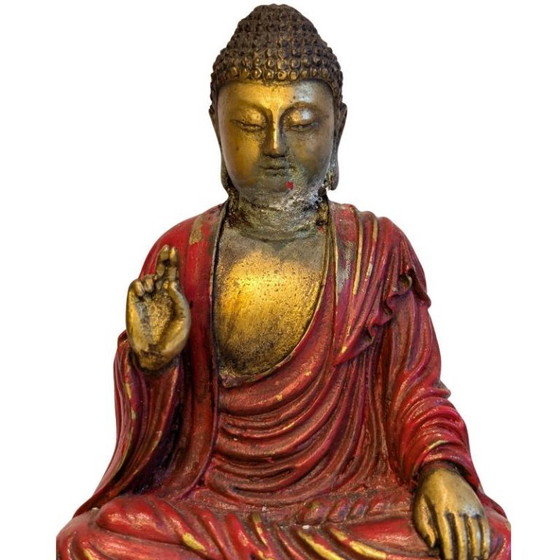 Antieke Chinees-Tibetaans Bronzen Boeddha – Abhaya Mudra – 124 – Beeldhouwkunst (photo 9 of 11)