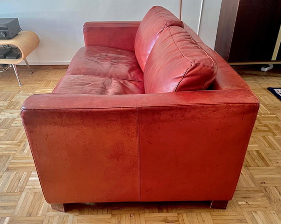 Image 1 of Red Leather 2-Seater Sofa by Brand Molinari