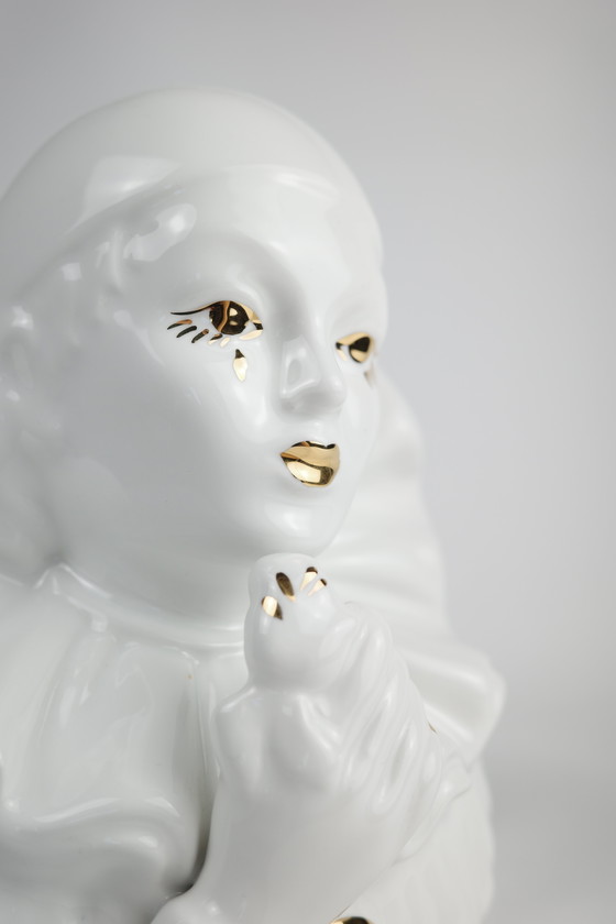 Image 1 of Pierrot Clown Beeldje Van Vintage Pierrot Decor Met Gouden Accenten