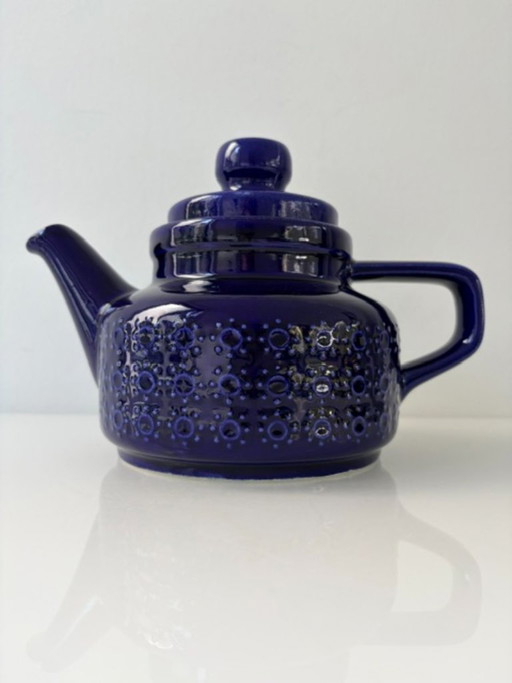Vintage Keramieken Theepot Kobaltblauw Fat Lava 1,2L