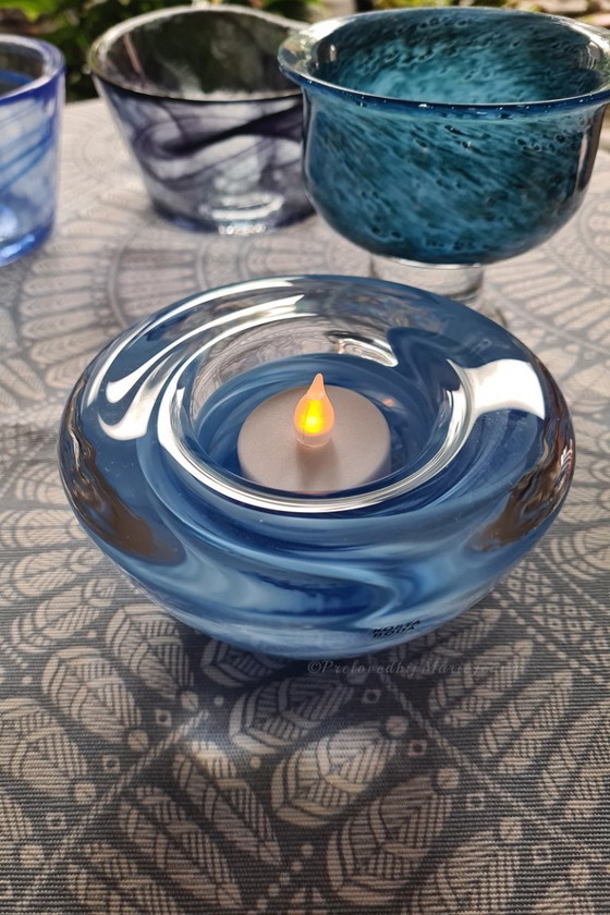 Image 1 of 1x Kosta Boda Atoll Teelichthalter schönes Hellblau.