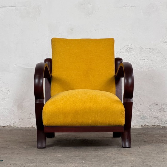 Image 1 of Een paar Debreceni Art Deco fauteuils met gebogen armleuningen, 1940