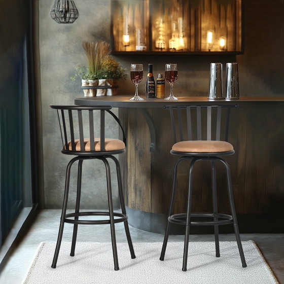 Image 1 of 2x sgabelli da bar girevoli marroni Urban Meuble in stile bistrot con poggiapiedi, 2 possibili altezze di seduta 62/73 cm Pistil