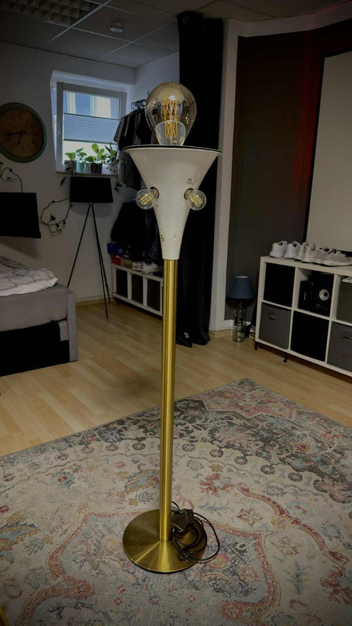 Mid Century Modern Blanc et laiton Cinq ampoules Lampadaire tige, Allemagne, années 1960