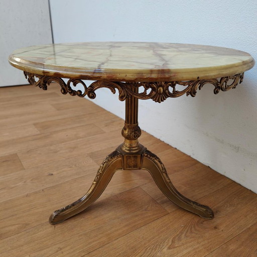 Table basse ronde Vintage Regency avec plateau en marbre onyx 65cm