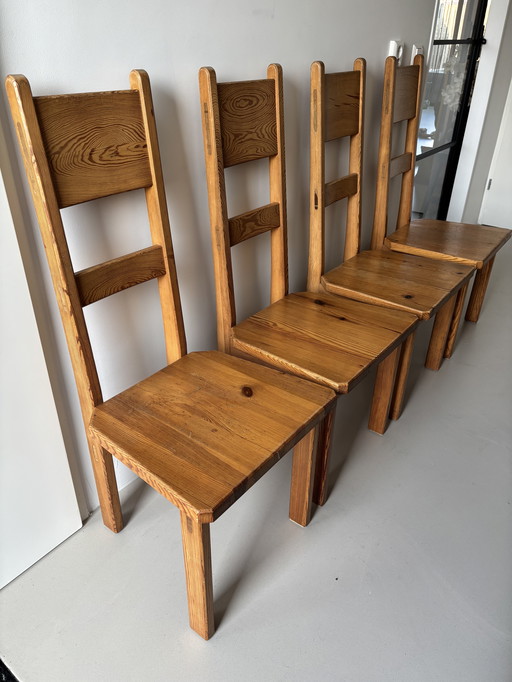 SET OF 4 BRUTALIST PINE HIGH-BACK DINING CHAIRS BY ROLAND WILHELMSSON FOR KARL ANDERSSON & SÖNER, 1960S