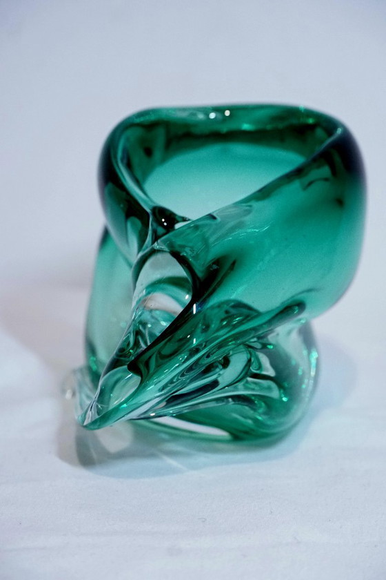 Image 1 of Prachtige smaragdgroene Murano glazen schaal