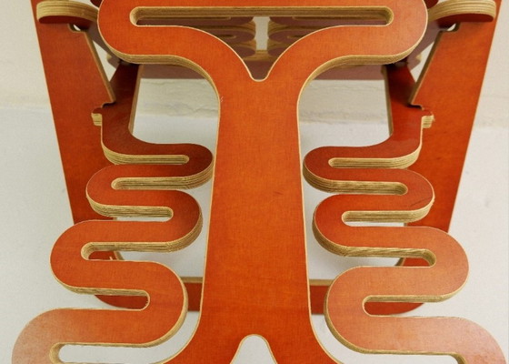 Image 1 of Prototyp des „Lumbarest“- oder „Puzzle“-Stuhls aus zugeschnittenem Sperrholz, von Gregg Fleishman