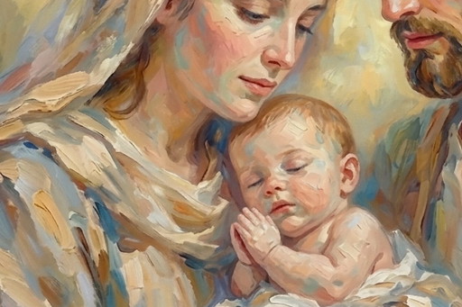 Gesù, Maria e Giuseppe "La preghiera di Gesù" (120x60 cm) – schilderijen tekeningen, Canvas (photo 2 of 5)