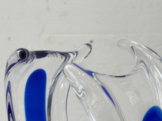 Image 1 of Vase en cristal de Murano à décor bleu, Italie, années 1970