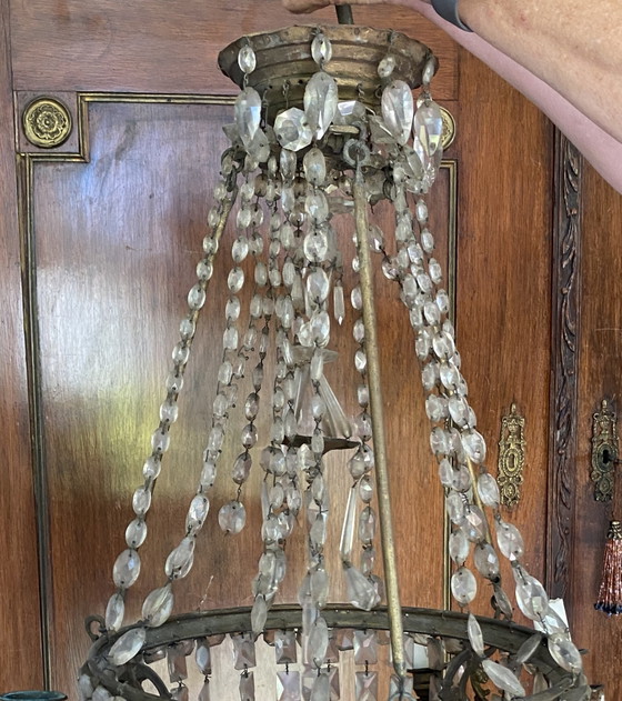 Antieke kroonluchter met kaarzen – Crystal, Metal (photo 3 of 5)