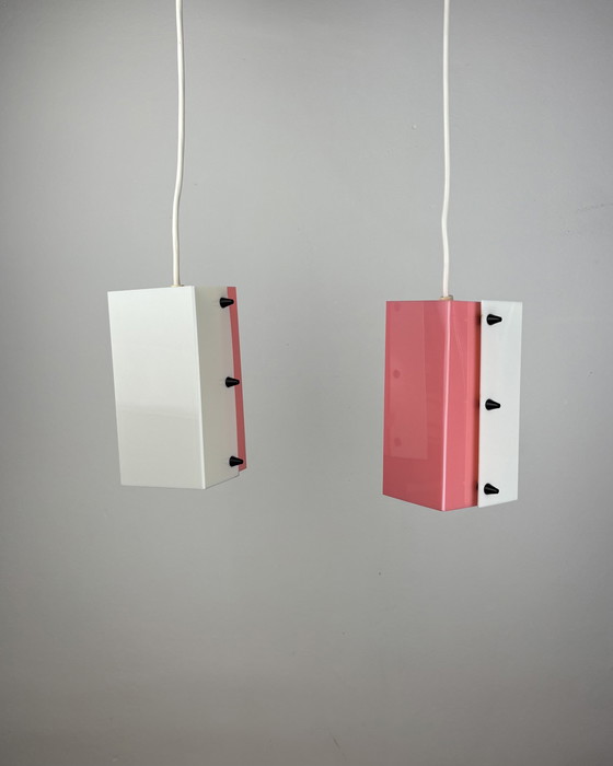 Image 1 of Lampada a sospensione Space Age, Acrilico, Anni '60, Metà secolo, Lampada vintage, Rosa-bianco, Germania, Anni '50, Pop Art, Min