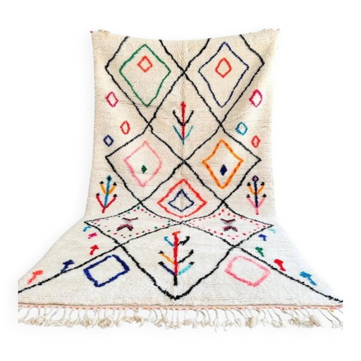 Tappeto marocchino bianco sporco con motivi geometrici, 250cm x 150cm