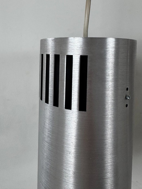 Image 1 of Set of 3 vintage brushed metal pendant lights, France, 1970