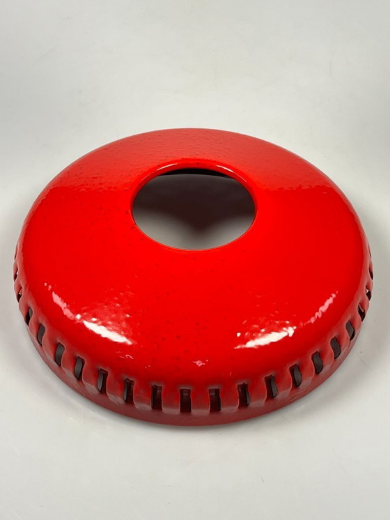 Image 1 of Vintage Hanglamp, Rood Emaille, Wit Opaalglas, Hustadt Leuchten, Duitsland 1960's