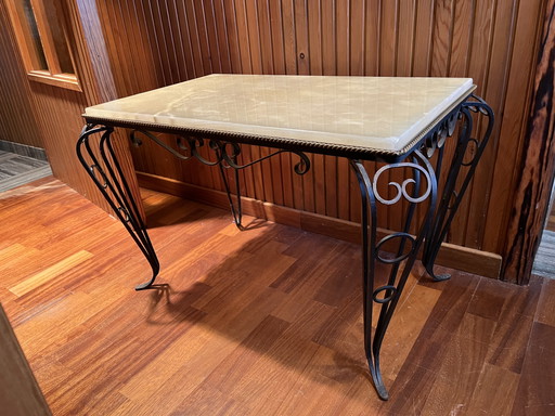Tavolino da caffè vintage in ferro battuto e marmo
