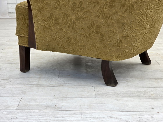 Image 1 of 1960er Jahre, Dänisches Design, Sessel, Originalzustand, Möbelstoff, dunkles Buchenholz.