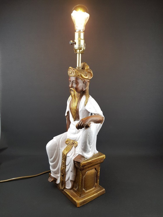 Image 1 of Vintage Mid-Century Ugo Zaccagnini Terracotta Table Lamp, Kwanyin Figure, Italian Pottery, 1950s/1960s