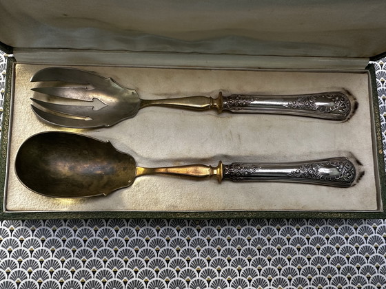 Image 1 of Posate da insalata in argento e dorate in stile Art Nouveau