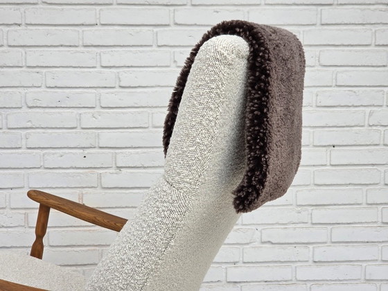 Anni '70, design scandinavo, sedia a dondolo con schienale alto, rivestita. – Sedie a dondolo, Tessile (photo 11 of 24)