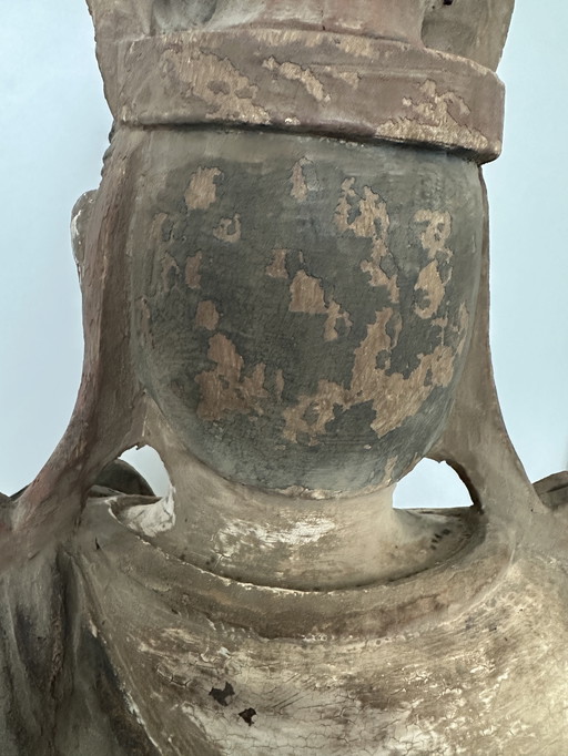 Statue monumentale en bois sculptée à la main, d'origine chinoise/sud-est asiatique – polychromie – 128 cm (Guanyin/Bodhisattva)