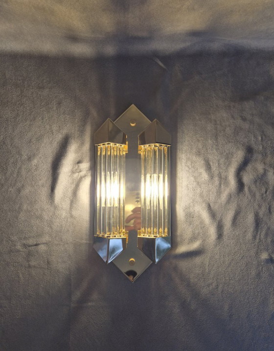 Image 1 of Applique murale Honsel vintage années 1980 – Métal doré, diffuseurs en verre, 2×E14