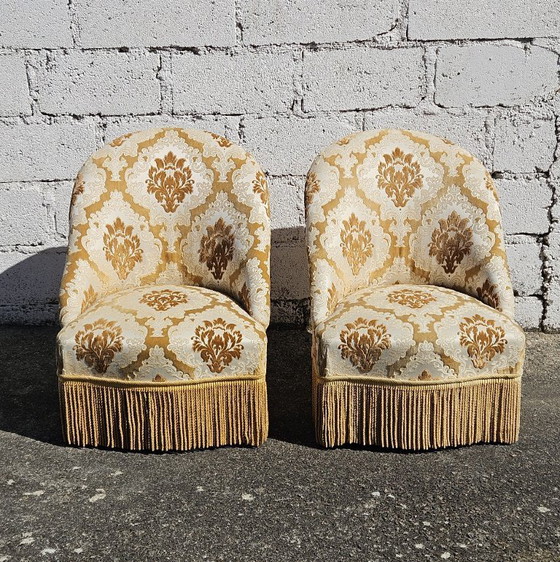 Image 1 of Set of 2 French Vintage Crapaud Seater-golden beige Cocktail Chairs-Lounge Seats-Boudoir Seater-50s