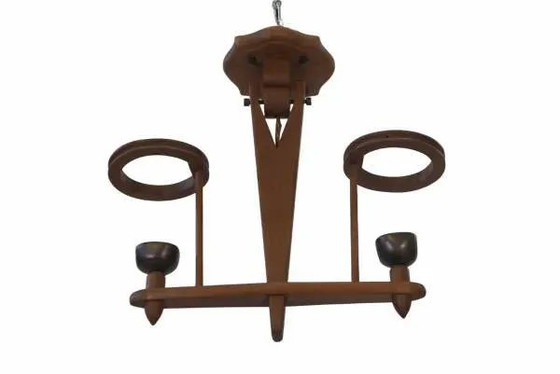 Lampadario in rovere di Guillerme e Chambron e ceramica di Danikowski anni '50 – Guillerme & Chambron, Legno (photo 3 of 11)