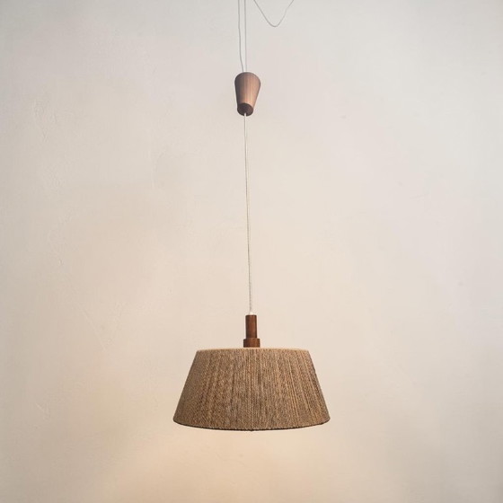 Lampada a sospensione da soffitto Mid Century Temde Noce Raffia anni '60, Temde Leuchten (foto 6 di 15)
