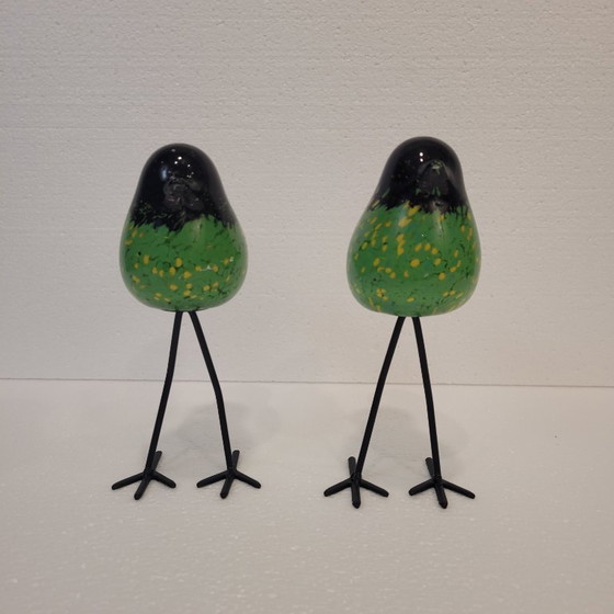 Image 1 of Paar geblazen glazen vogels, Chehoma, jaren 2000 - Frankrijk