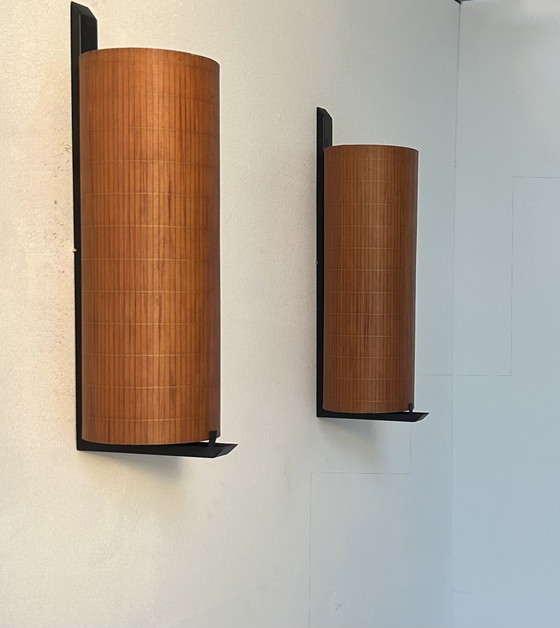 Image 1 of Pair of Vintage Wall Lights, Metal and Wood, France 1960