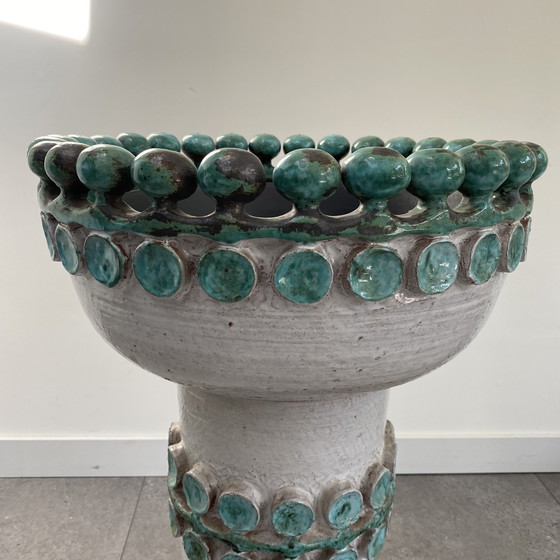 Image 1 of Paire unique de vases de sol en céramique faits à la main - style lave grasse - vers 1960/70