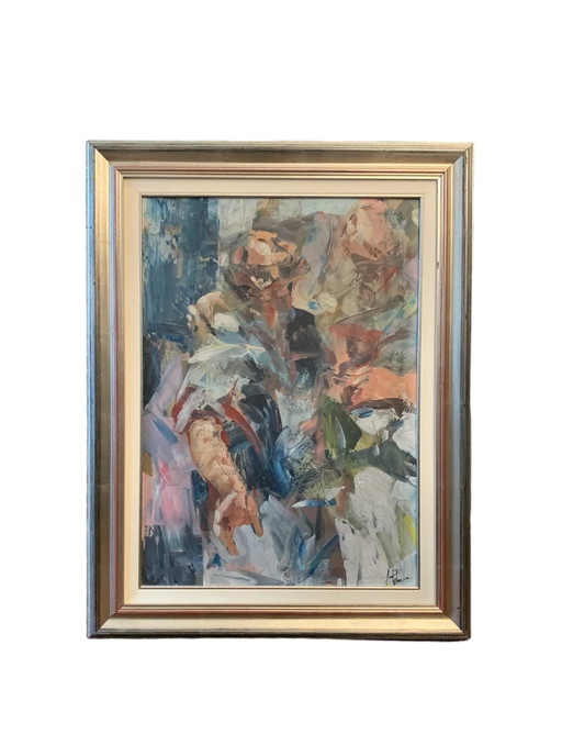 Peinture à l'huile sur toile 'Human Material' de Massimo Paterna, années 1990