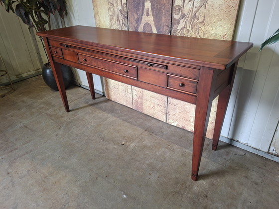 Image 1 of Mesa auxiliar clásica de madera de cerezo, mesa de pared, consola, dimensiones: 145x40cm y 72cm de alto.