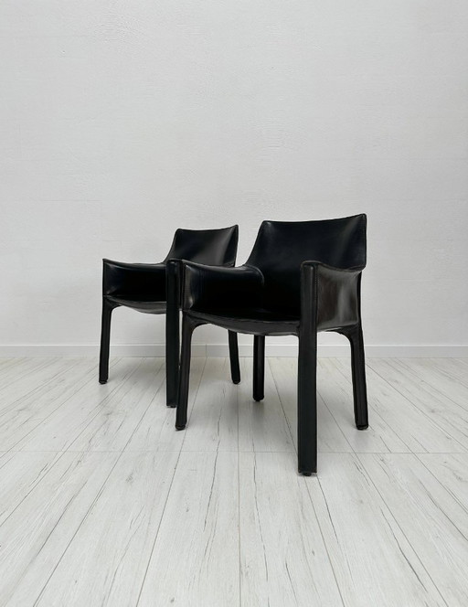 Ensemble de 2 fauteuils de salle à manger vintage en cuir CAB 413, conçus par Mario Bellini pour Cassina, design italien, années