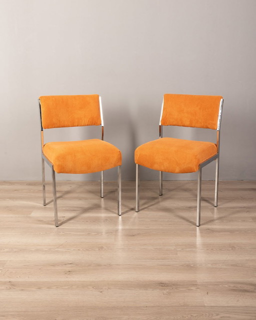 2 Stühle aus orangefarbenem, italienischem Samt, 1980er Jahre