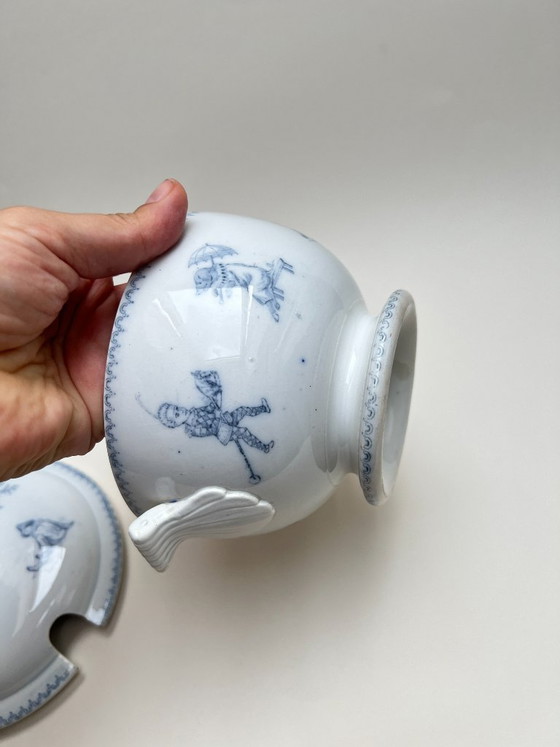 Image 1 of Antiguo U&C Sarreguemines Passe Temps Sopa Tureen Écuelle Loza Francesa Terre de Fer Faience Faience