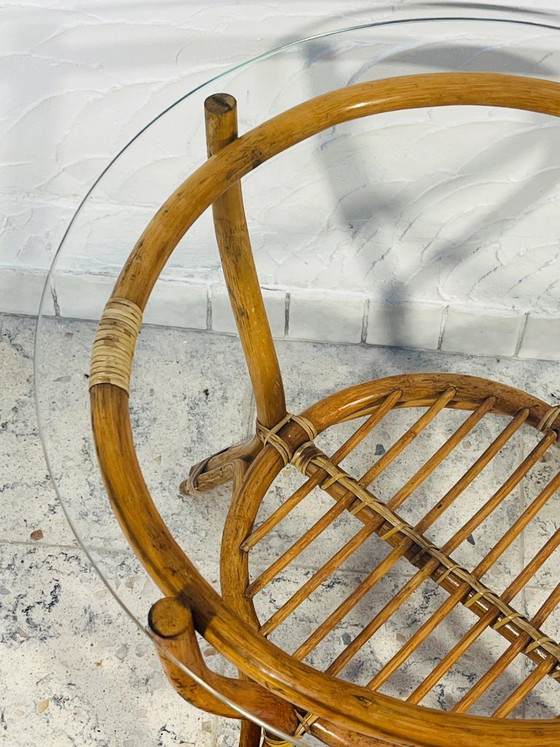Image 1 of Vintage rattan coffee table with glass top, 1970s