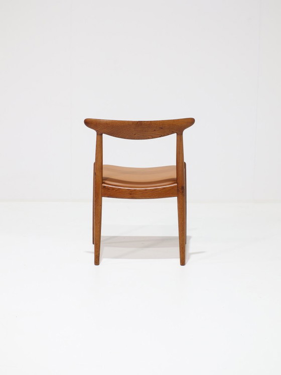 Hans J. Wegner W1 Chaise Chêne Cuir C.M. Madsen Années 1950 – Hans Wegner, Chaises de salle à manger, Leather (photo 4 of 12)