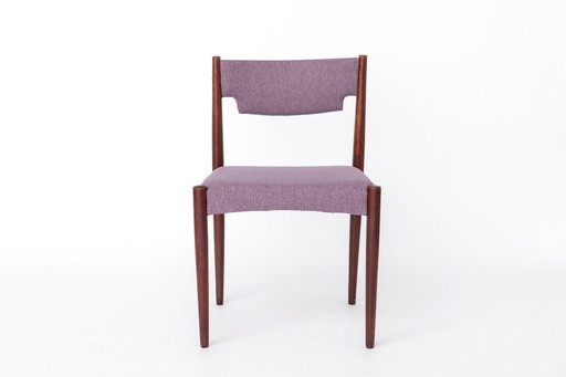 Vintage Dining Chairs Set of 2, Germany 1960s, Dark Stained Beech Wood Chairs, Mid Century Modern Purple Upholstered Chairs