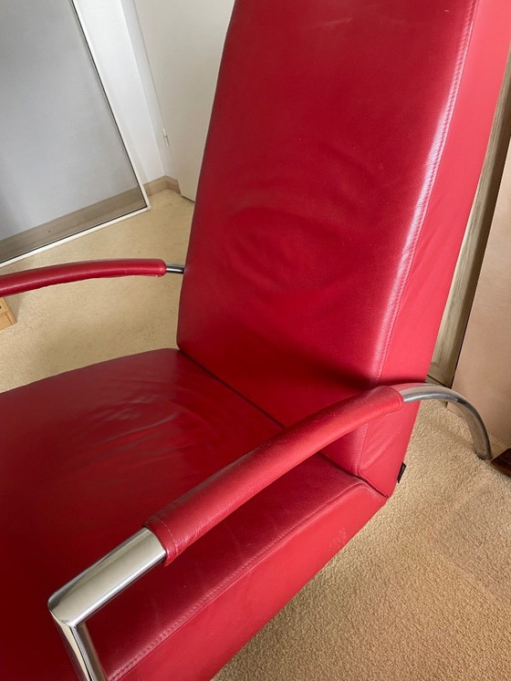 Harvink Club Design Armchair, Leather, Chrome, Red, Modern (photo 4 of 5)